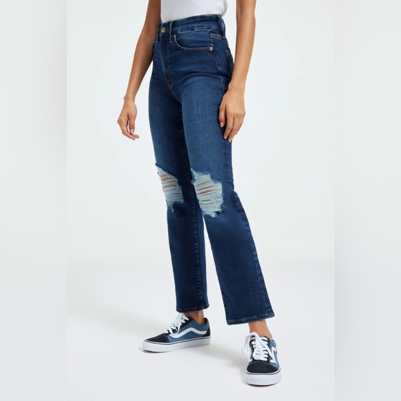 Good American Blue Denim Jeans with Distressed Knees | Size 27 / 4 - Picture 1 of 8